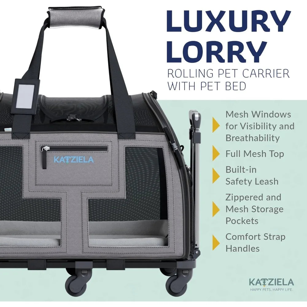 Airline Approved Pet Carrier - Rolling Portable Travel Carry Crate for Small Dog, Puppy or Cat - Soft Removable Wheeled