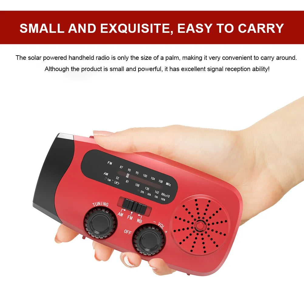Portable Emergency Crank Radio FM/AM/WB Weather Radio with LED Flashlight Multifunctional Solar Power Radio for Outdoor Survival