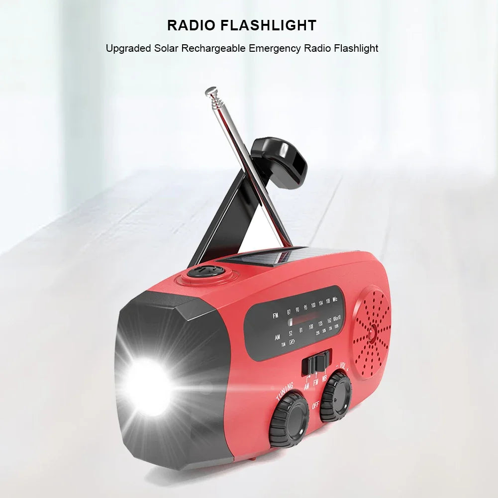 Portable Emergency Crank Radio FM/AM/WB Weather Radio with LED Flashlight Multifunctional Solar Power Radio for Outdoor Survival