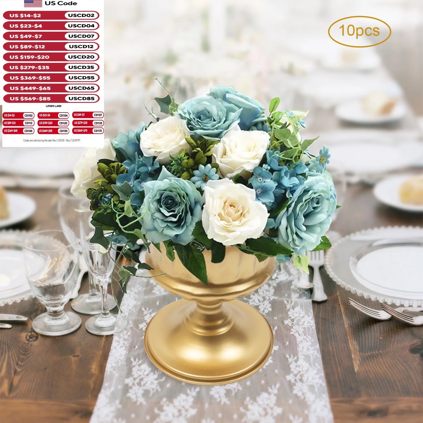 10 Pcs Gold Wedding Froral Vases Flower Holder Pot Planter for Tables Centerpieces  Party Decoration 5.9Inch/3.3inch