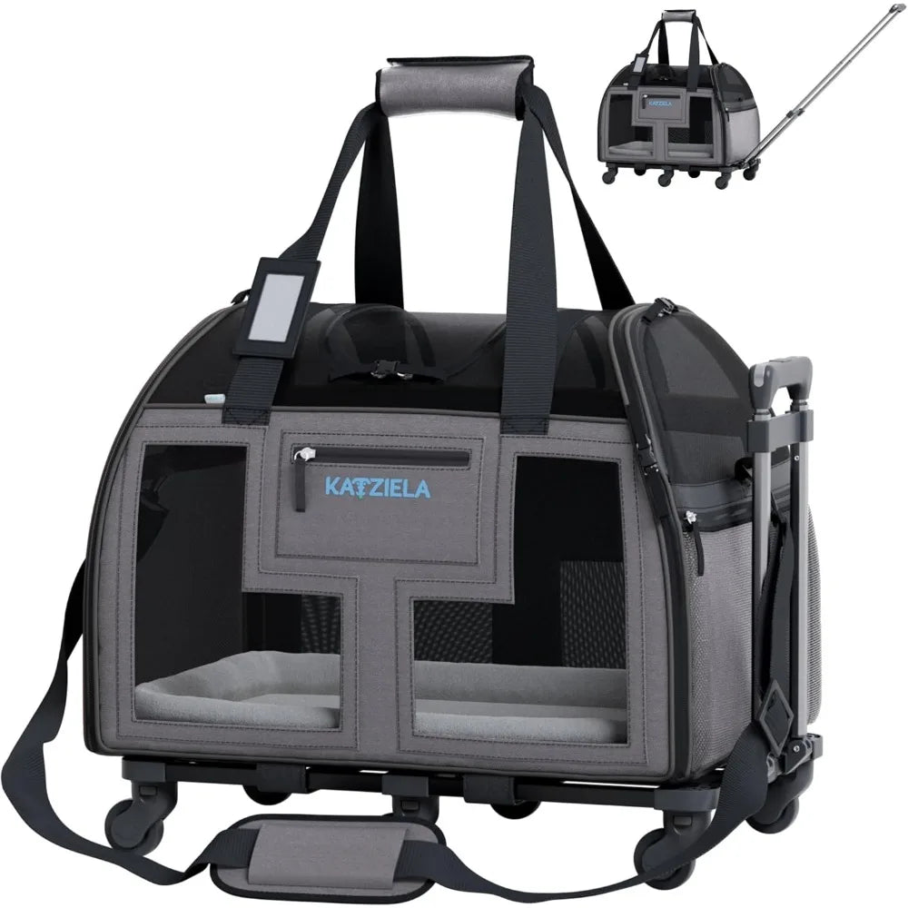 Airline Approved Pet Carrier - Rolling Portable Travel Carry Crate for Small Dog, Puppy or Cat - Soft Removable Wheeled