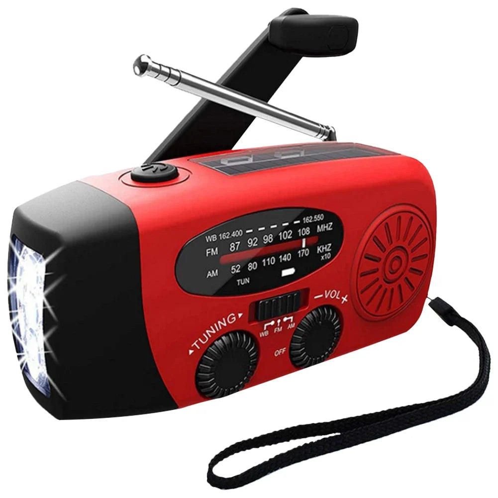 Portable Emergency Crank Radio FM/AM/WB Weather Radio with LED Flashlight Multifunctional Solar Power Radio for Outdoor Survival