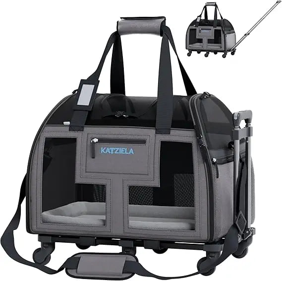 Airline Approved Pet Carrier - Rolling Portable Travel Carry Crate for Small Dog, Puppy or Cat - Soft Removable Wheeled