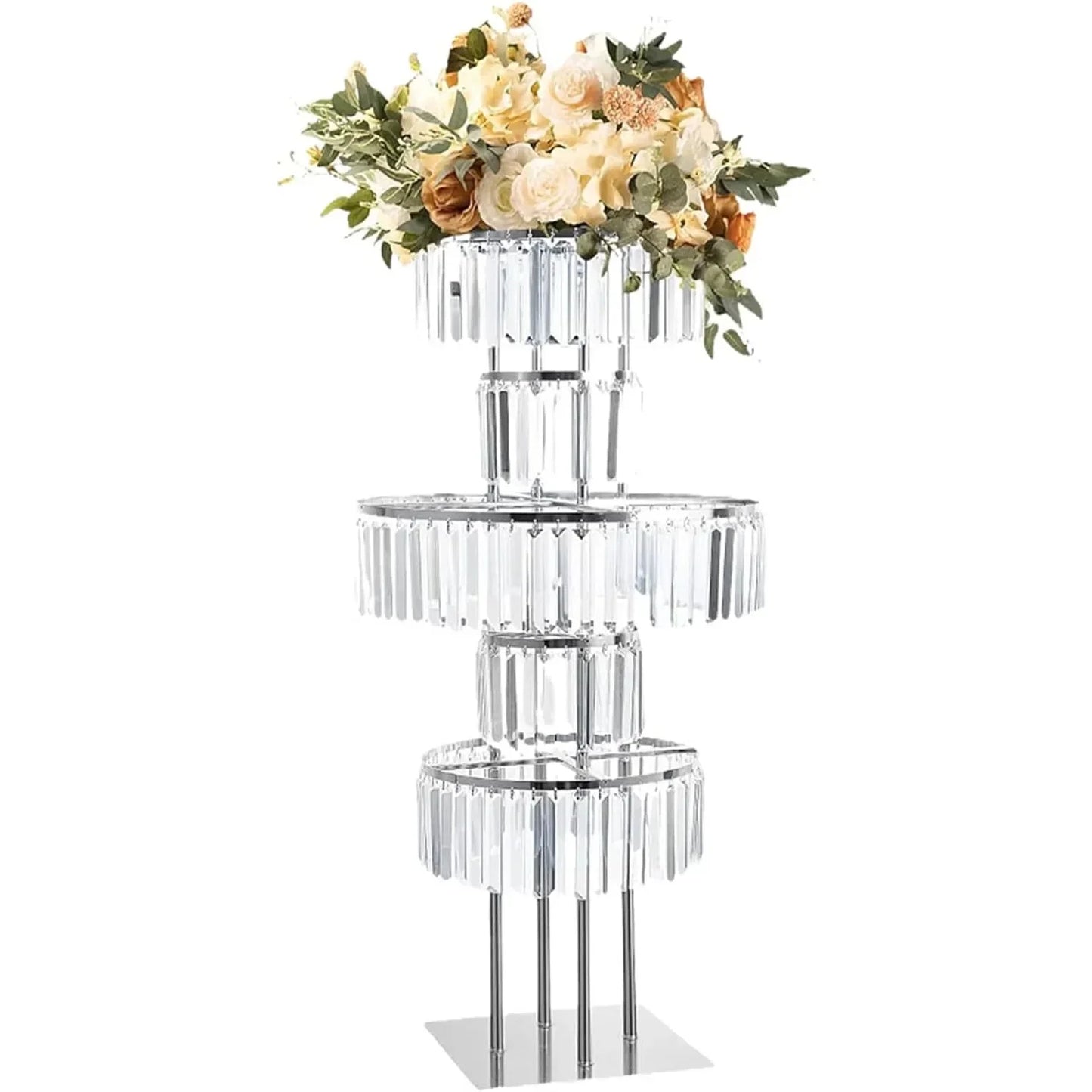 5 Tiers Crystal Flower Stands, 43.3 In Round Chandelier Pedestal,Wedding Table Centerpieces for Birthday Party Decoration