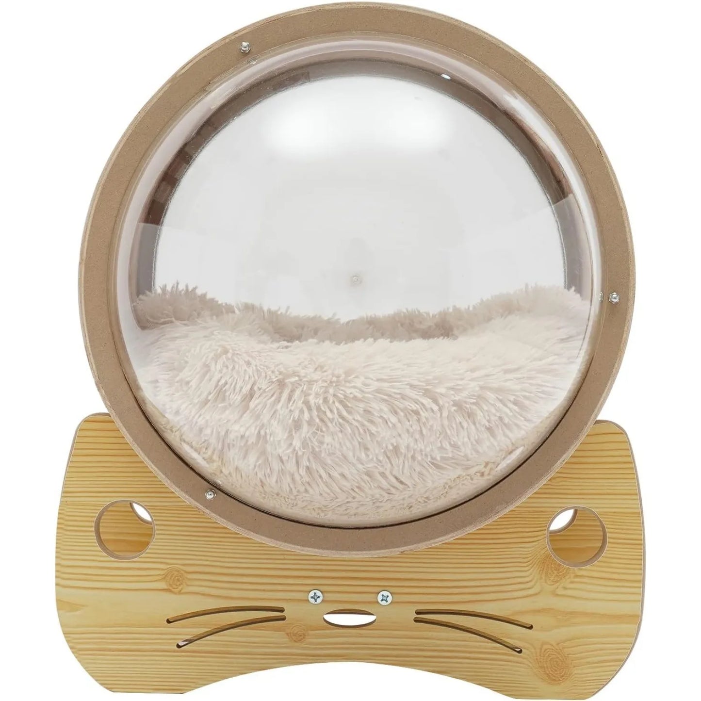 Luxury Cat Pod Bed, Wooden Frame with Clear Acrylic Dome & 3.9" Thick Cushion, Supports 18.7lb Pets (Ventilation Holes)