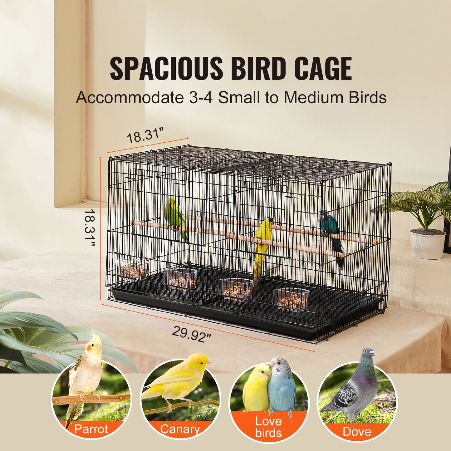 SucceBuy 30In Flight Bird Cage Stackable Divided Small Animal Cage for Kinds of Birds Pet Travel Birdcage with Handle and Perche